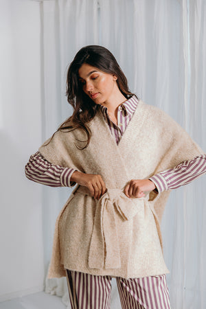 
                  
                    Dré bouclé knit wrapped jacket with belt
                  
                