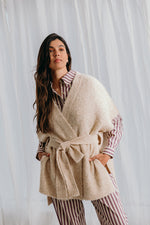 Dré bouclé knit wrapped jacket with belt