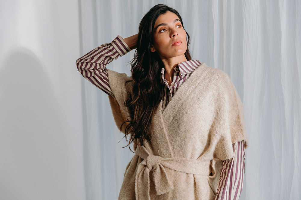 
                  
                    Dré bouclé knit wrapped jacket with belt
                  
                